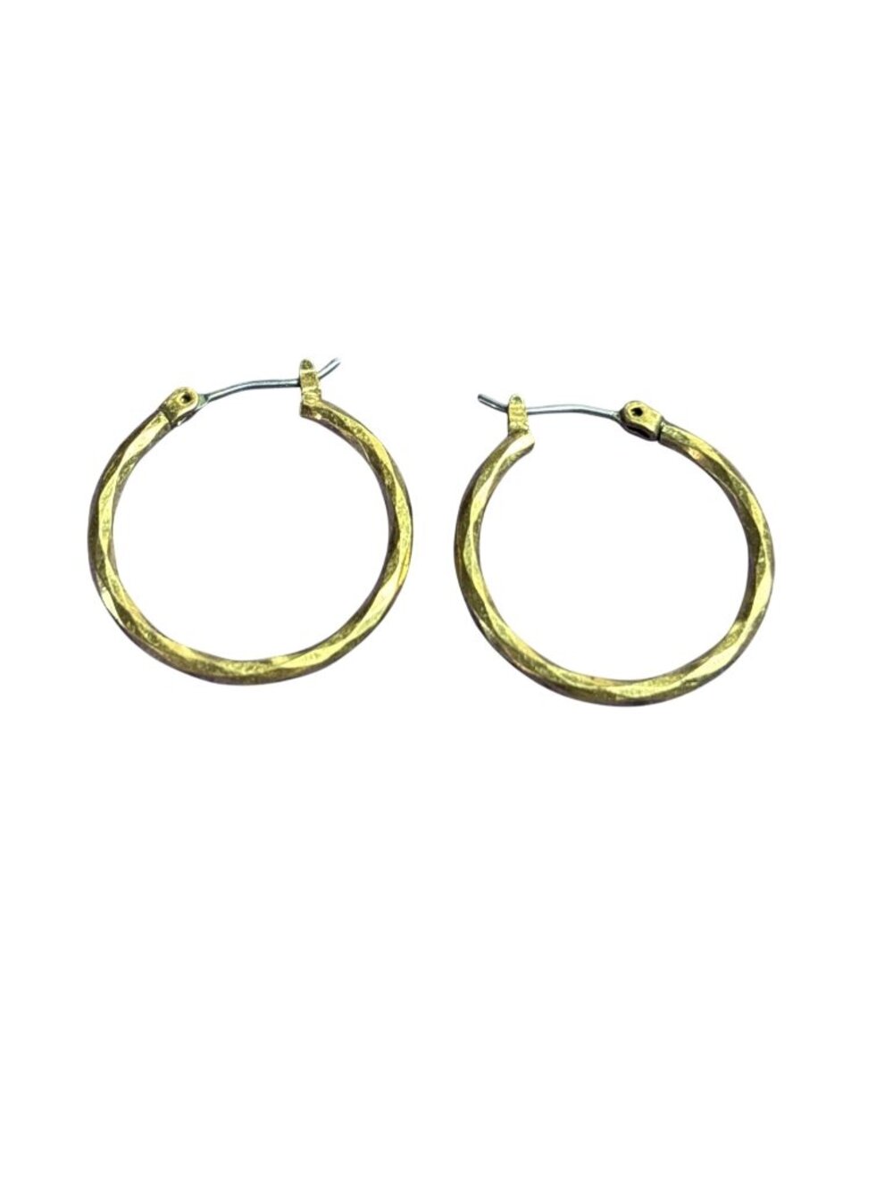 Faceted Textured Goldtone Hoop Earrings 7/8 inch